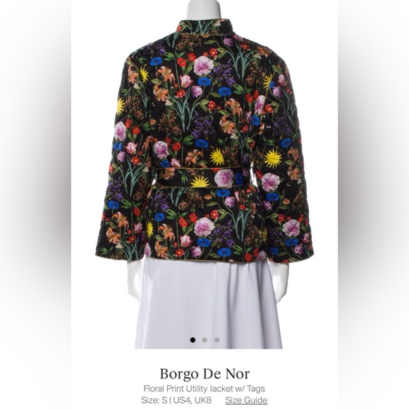 NWT Borgo de Nor Quilted Floral Jacket Black Women’s Size 4 Multicolor - Picture 5 of 9